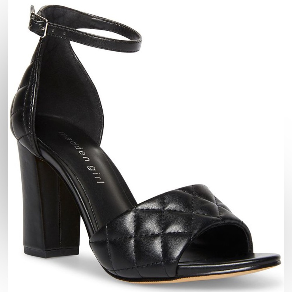 Madden Girl Blennd - quilted block heel sandal - black; size 6